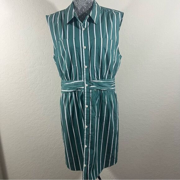 Derek Lam Crosby 10 Green Pinstripe Dress Woman’s Size 12 - Picture 1 of 5